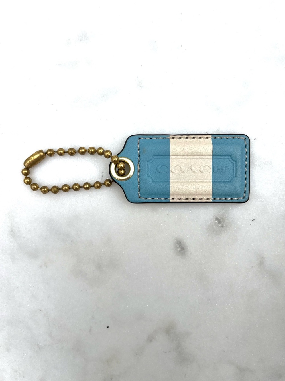 COACH RARE STRIPE Vintage Leather Hang Tag, Blue & White